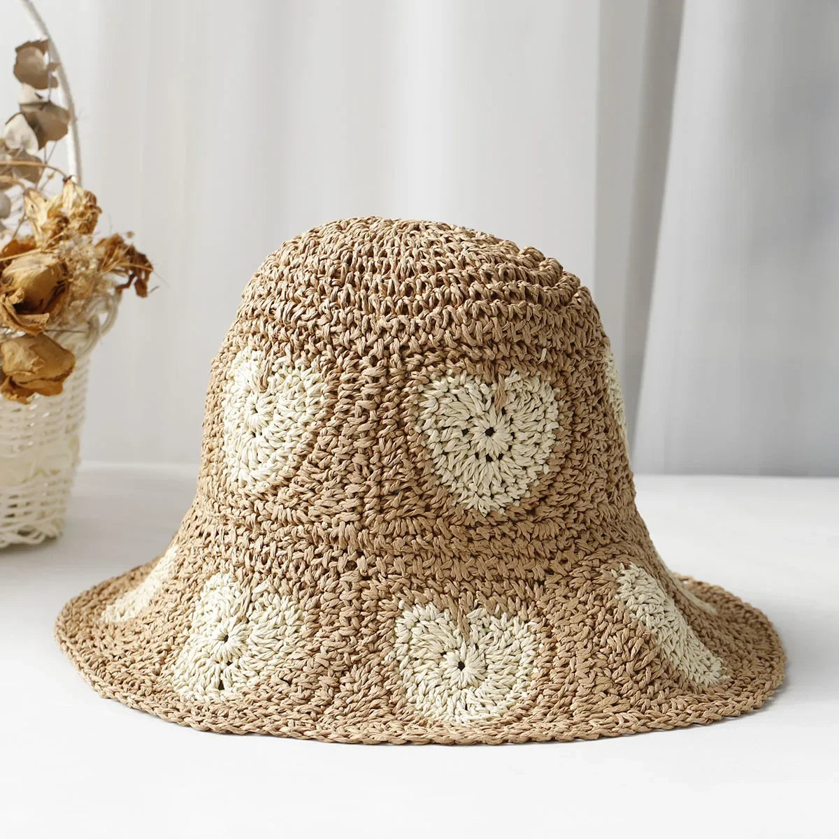 Bright Colored Floweed Crocheted Fisherman Hat