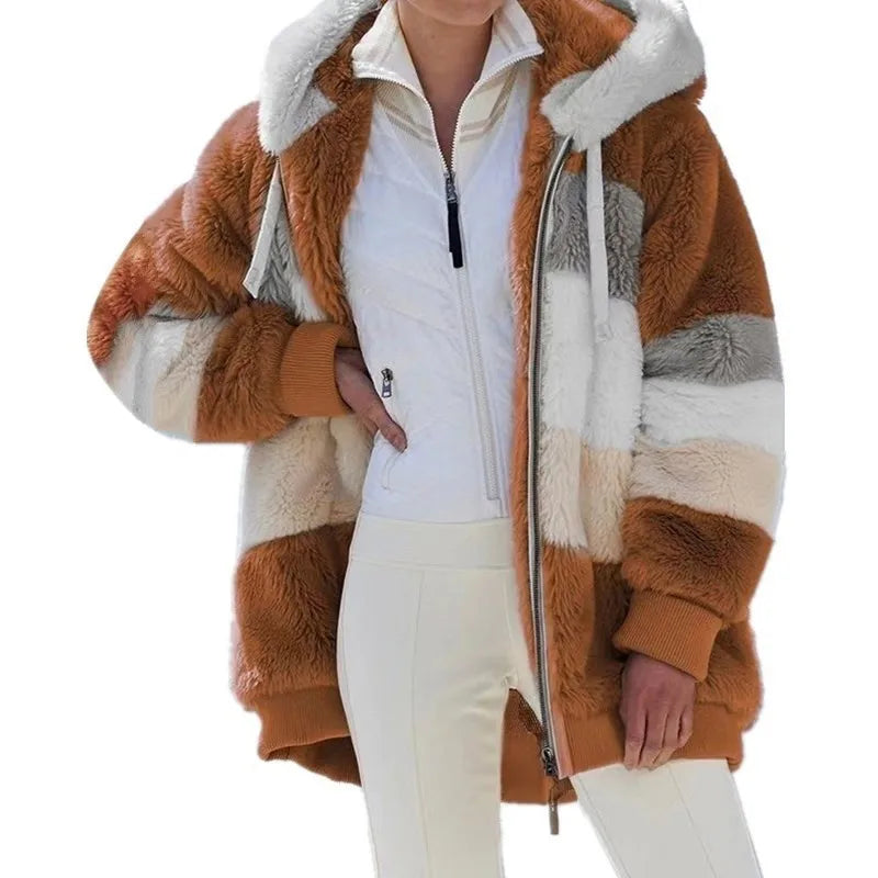 Oversized Warm Plush Jacket with Pockets, Hood, and Zipper Front, Loose, Cozy Fit. comes in 10 Colors