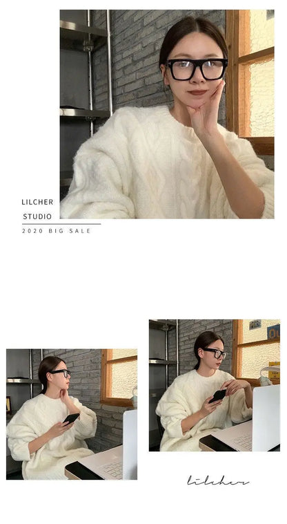 Thick Warm Cable Knit Oversized Pullover Sweater, 2 Colors