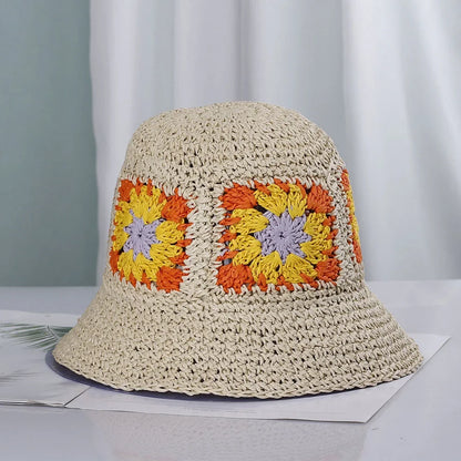 Bright Colored Floweed Crocheted Fisherman Hat