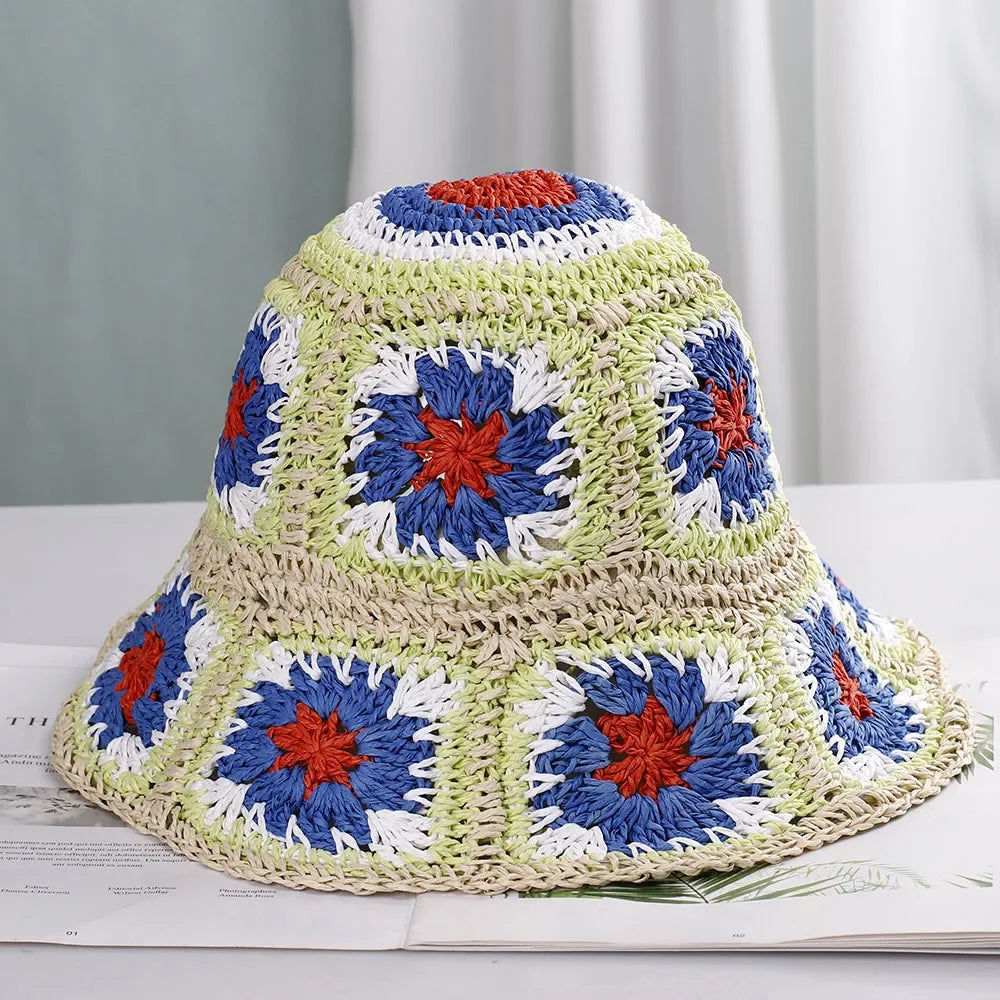 Bright Colored Floweed Crocheted Fisherman Hat