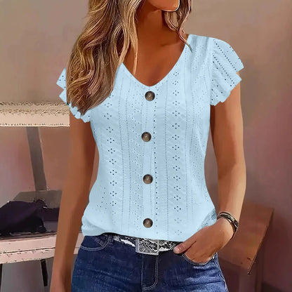 Various Colors Available ruffle sleeve V-neck T-shirt