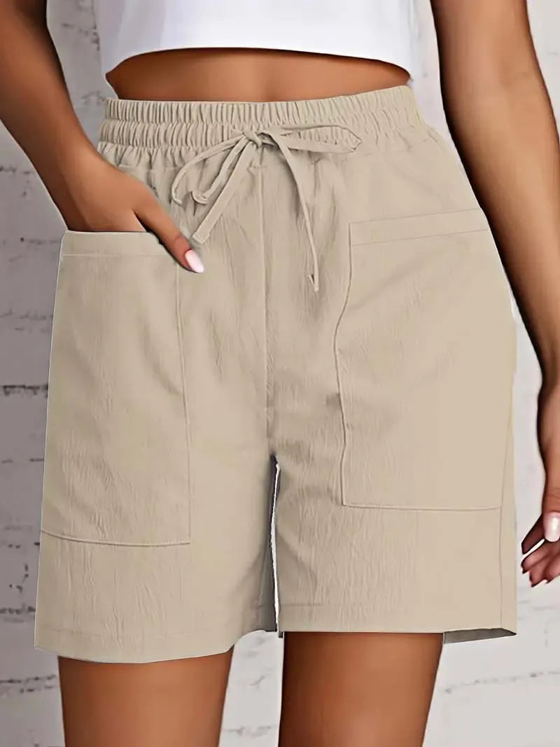Women's Bermuda High Waist 4 Inch Shorts Loose Fit Elastic Waist and Drawstring, Casual Shorts with Pockets,
