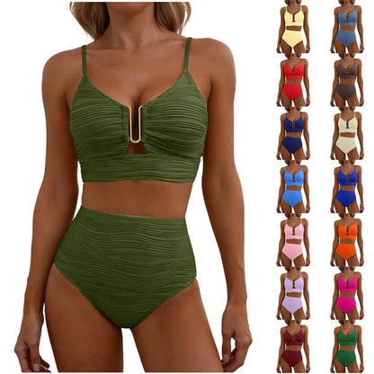 Sizes to XXL, 2 Piece Bikini,  Wire U Cutout in top,  High Waisted,  Variety of Colors