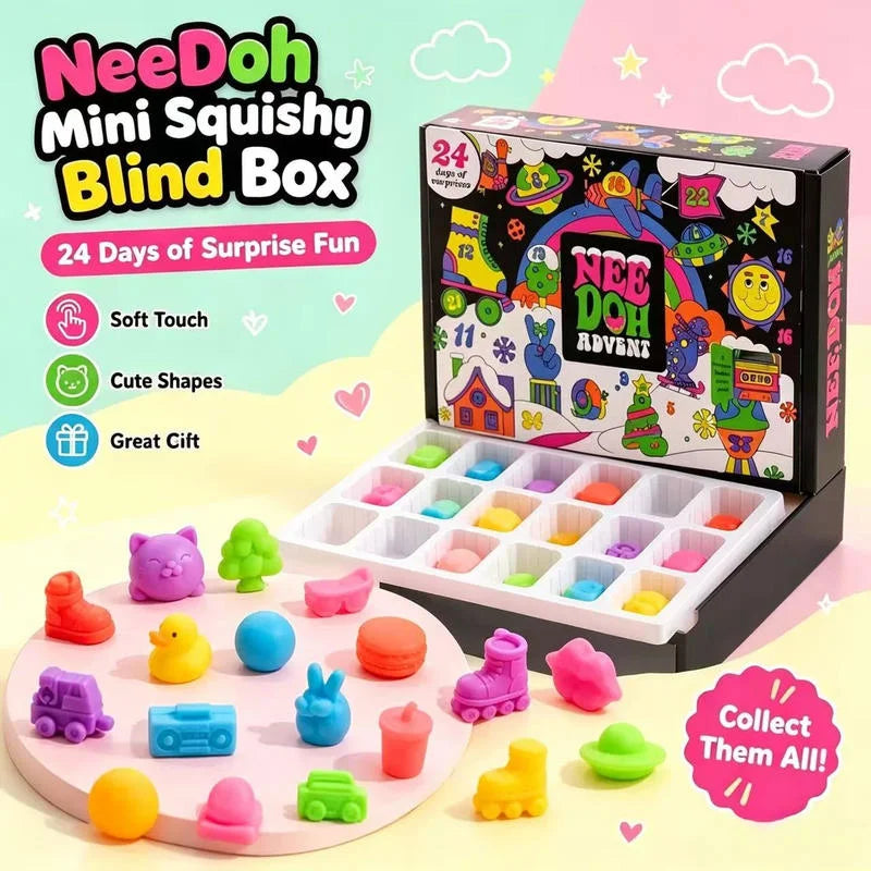 Christmas Advent Calendar 24 Pcs Unique Cute Squishies Mystery Surprise Gifts Begin on Dec 1st and Run Through Dec 24th. Choice of 7 Boxes