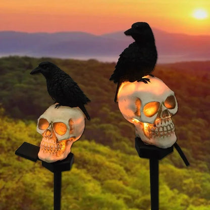 Halloween Outdoor Skeleton Light with Crow Sitting on Top