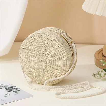 Handwoven Straw Shoulder Bag, Fashion Solid Color Crossbody Purse with Lock Closure
