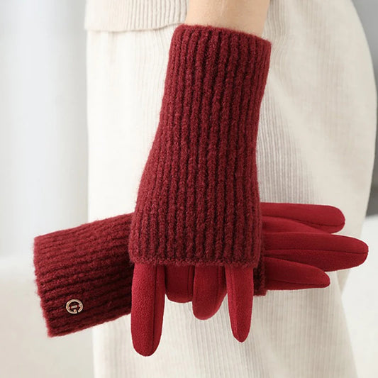 3 Ways to Wear Removable Suede Knit Gloves, Warm Touch Screen Fashion, Elegant Elasticity, Softly Thickened