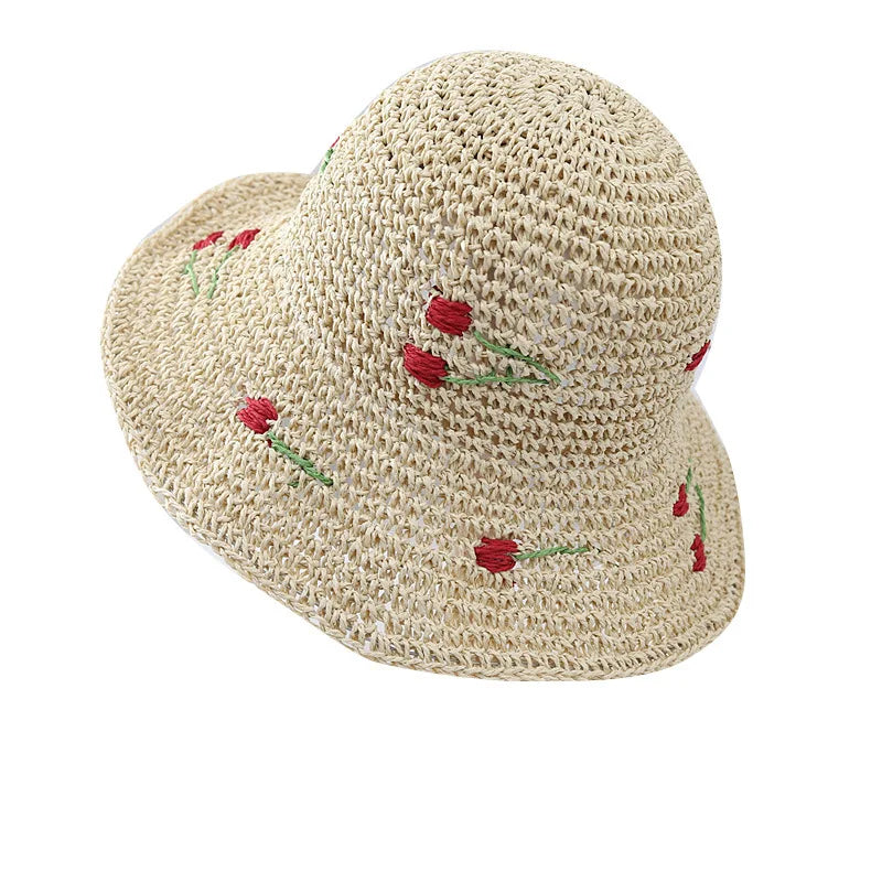Wide Brim Crocheted Cherry Bucket Hat