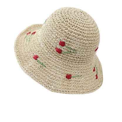 Wide Brim Crocheted Cherry Bucket Hat