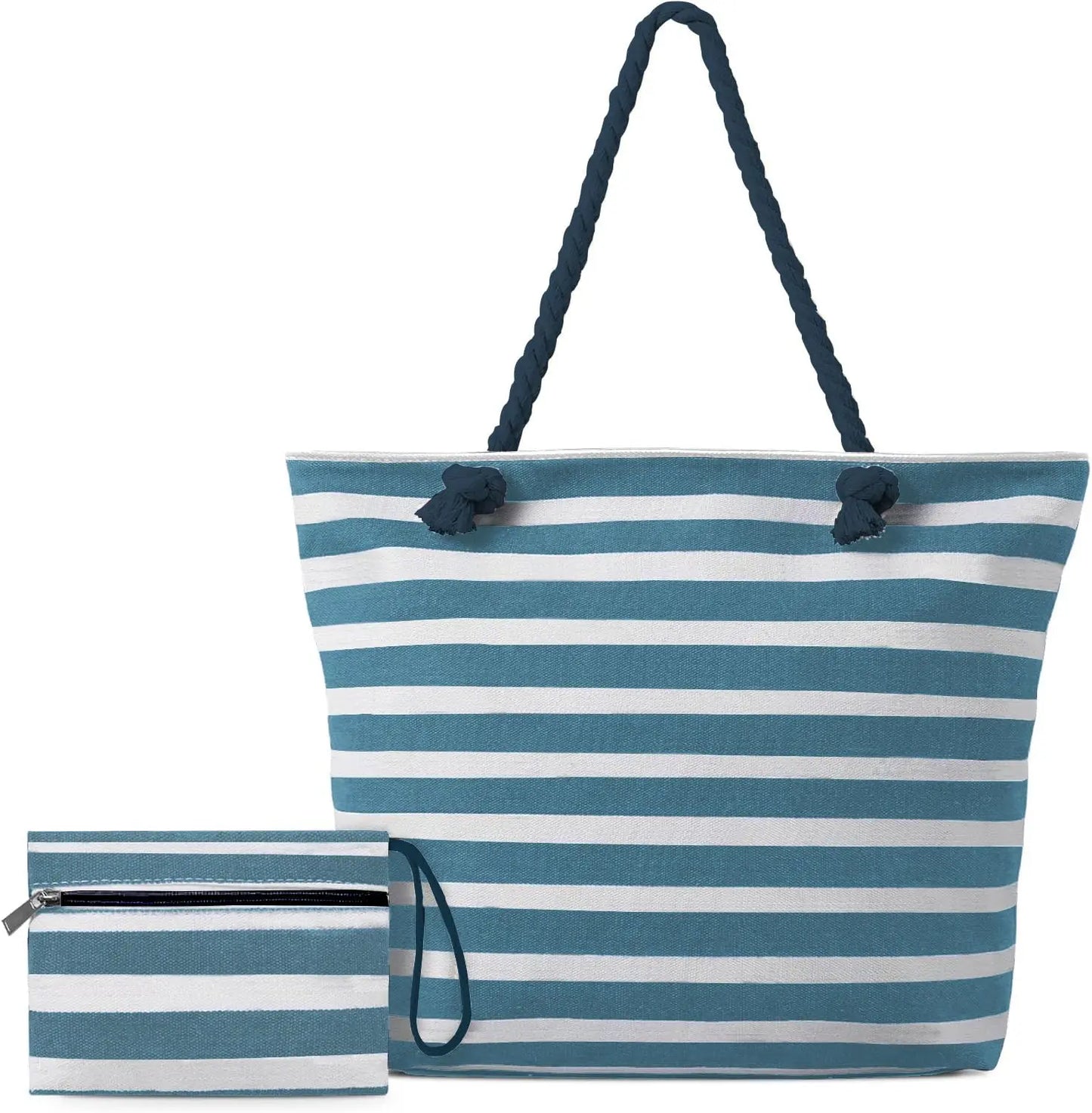 Waterproof, Striped Zipper Bag,  Sand-Resistant Canvas, Convenient Folding Beach Bag ﻿