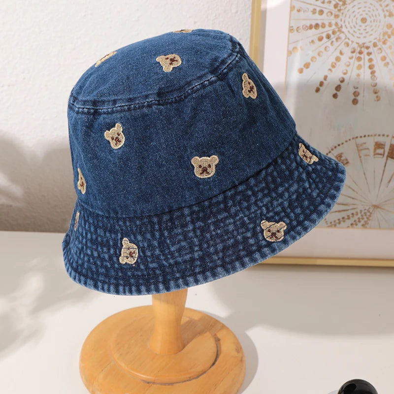 Retro embroidered cute fisherman's hat