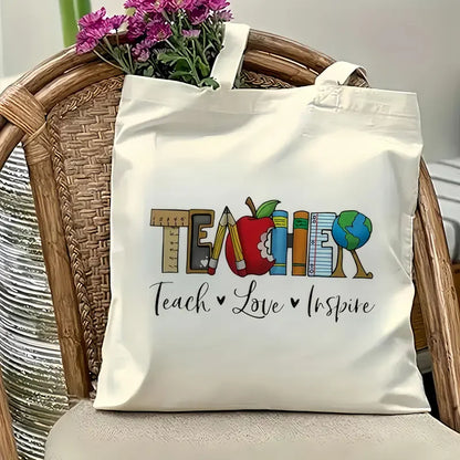 Retro Teacher Canvas Tote Bag "JOY! TEACHERS Change The World" A GREAT GIFT BAG TO PUT YOUR TEACHER'S GIFT IN!!!