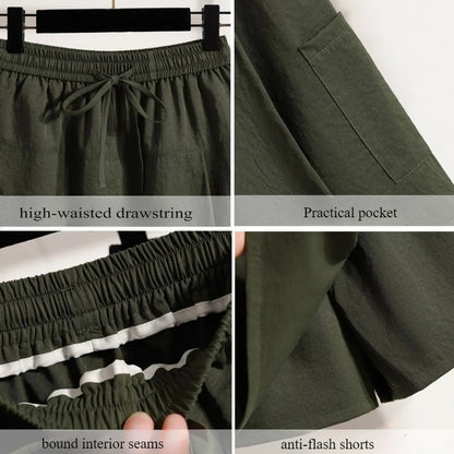 Sizes to 4XL  High-Waisted Casual Shorts Skirt With Elastic Waistband and a Cover Flap
