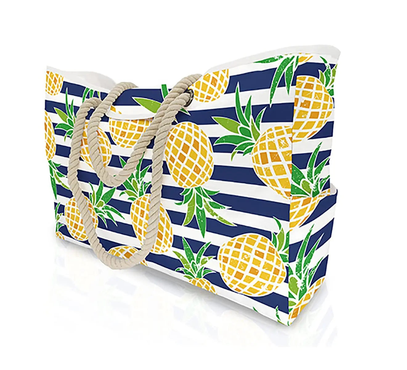 Waterproof, Striped Zipper Bag,  Sand-Resistant Canvas, Convenient Folding Beach Bag ﻿