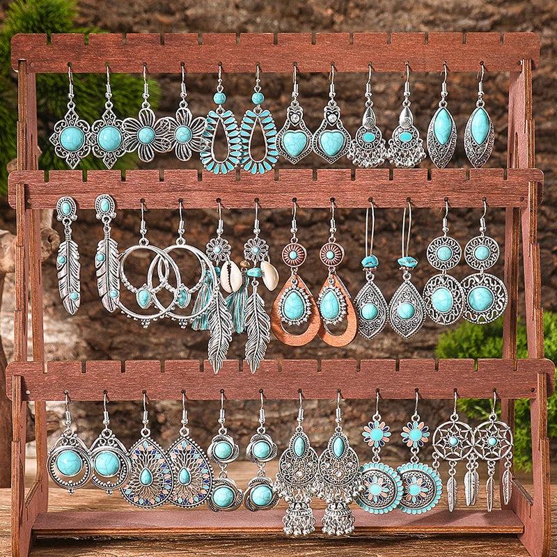 Vintage Tibetan Silver Geometric Turquoise Drop Dangle Earrings. 34 Variations