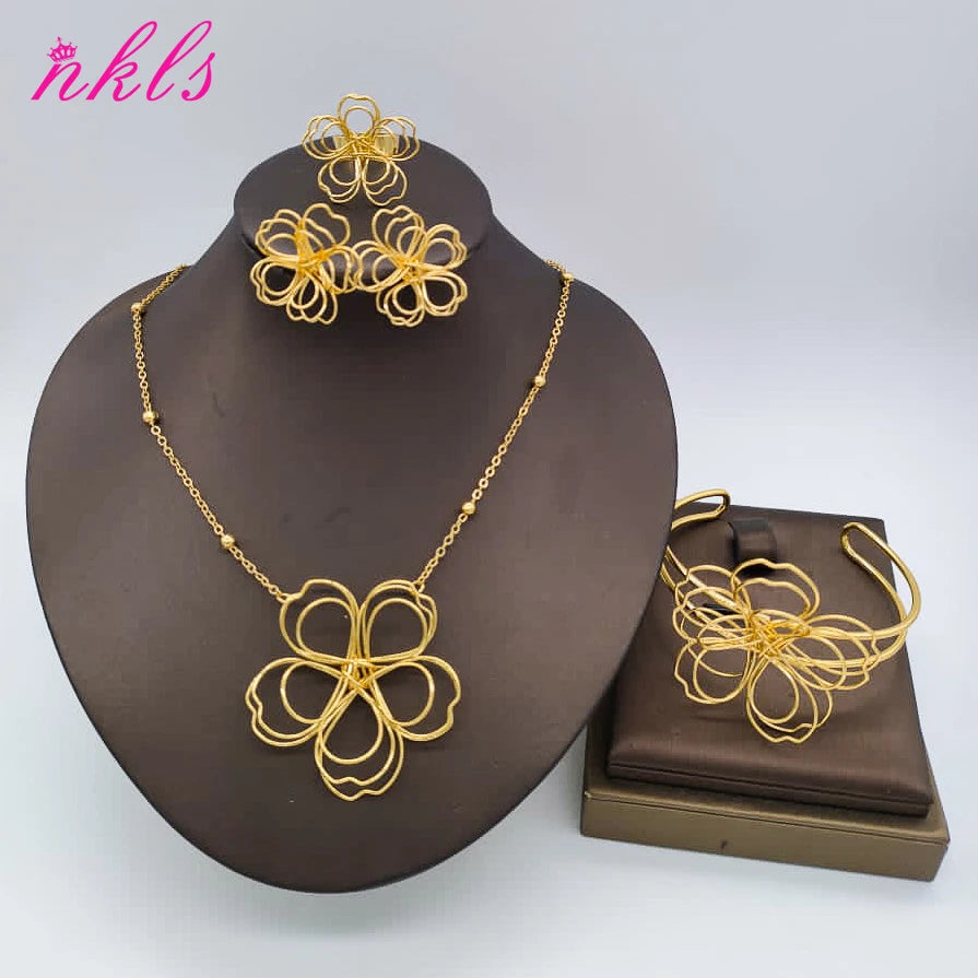 3 Piece matching set Gold Color Necklace, Bracelet, Earrings