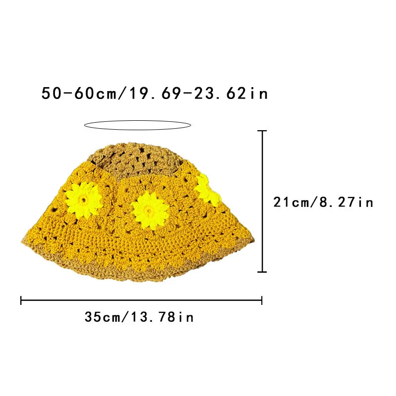 Crocheted Floral Bucket Breathable Boho 3D Flower Sun Hat