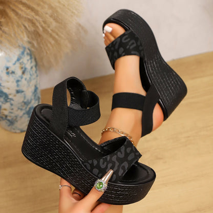 Black High Wedge Peep Toe Sandals Platform Sandals Ladies