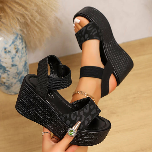 Black High Wedge Peep Toe Sandals Platform Sandals Ladies