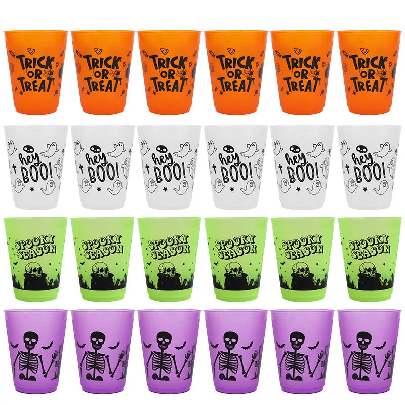 24Pcs Halloween Drinking Cups, Boo, Skeleton, Happy Halloween, Trick or Treat, and more for a Colorfully Spooky Halloween Party