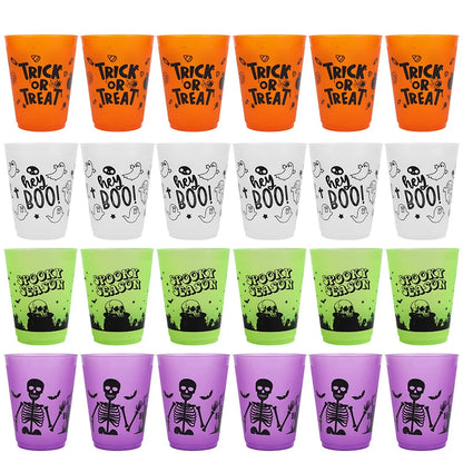 24Pcs Halloween Drinking Cups, Boo, Skeleton, Happy Halloween, Trick or Treat, and more for a Colorfully Spooky Halloween Party
