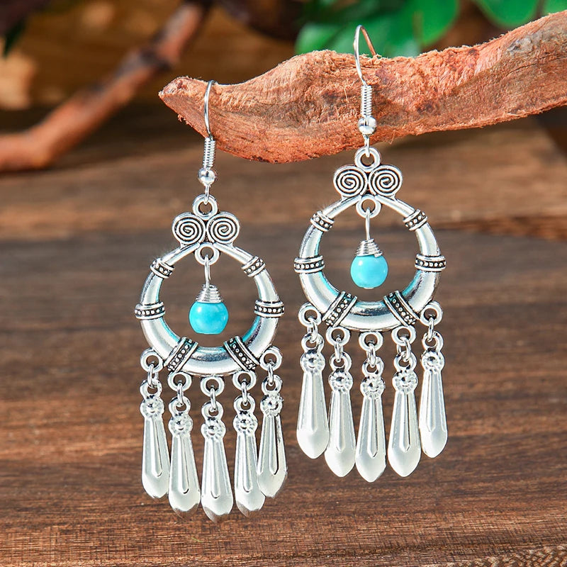 Vintage Tibetan Silver Geometric Turquoise Drop Dangle Earrings. 34 Variations