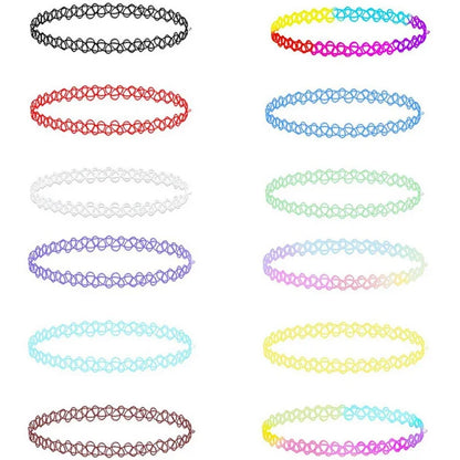 12Pc Vintage Neck Tattoo Choker Light, Thin Elastic Punk Tattoo Choker Stretch