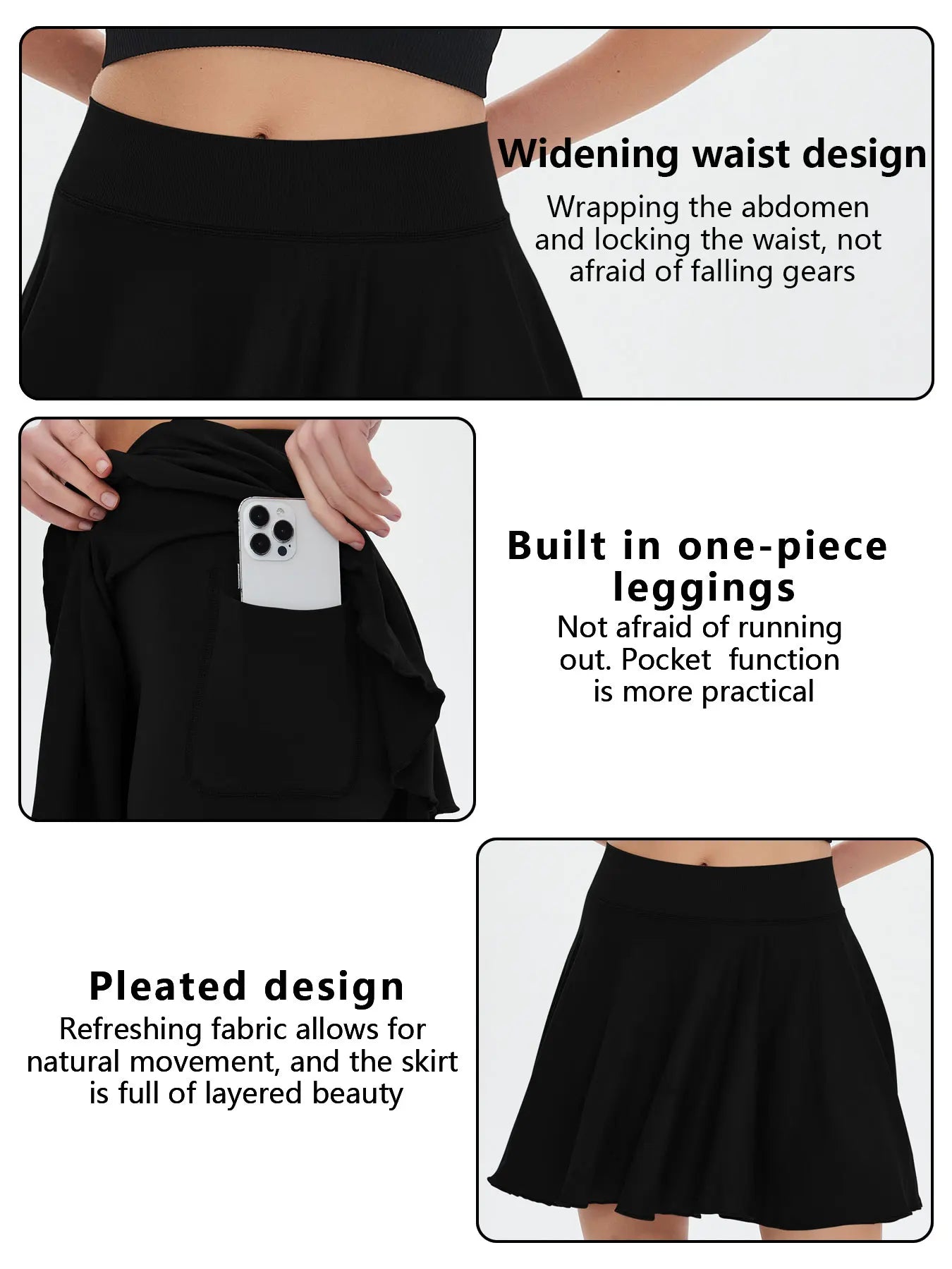 Tennis Skirt with Pocket in Shorts, High Waisted, Various Colors