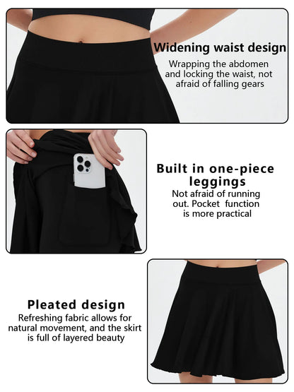 Tennis Skirt with Pocket in Shorts, High Waisted, Various Colors