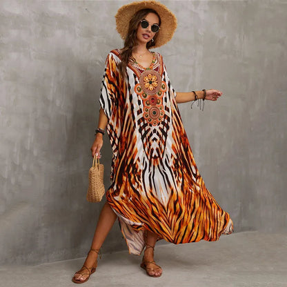 Plus Size Kaftan Dresses for Lounging or Cover-Up at the Beach. Several Designs