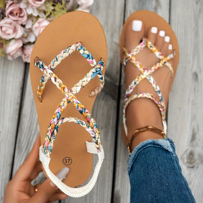 Boho Braided LightweightSandals Round Head Comfortable Fish Mouth Casual Sandals