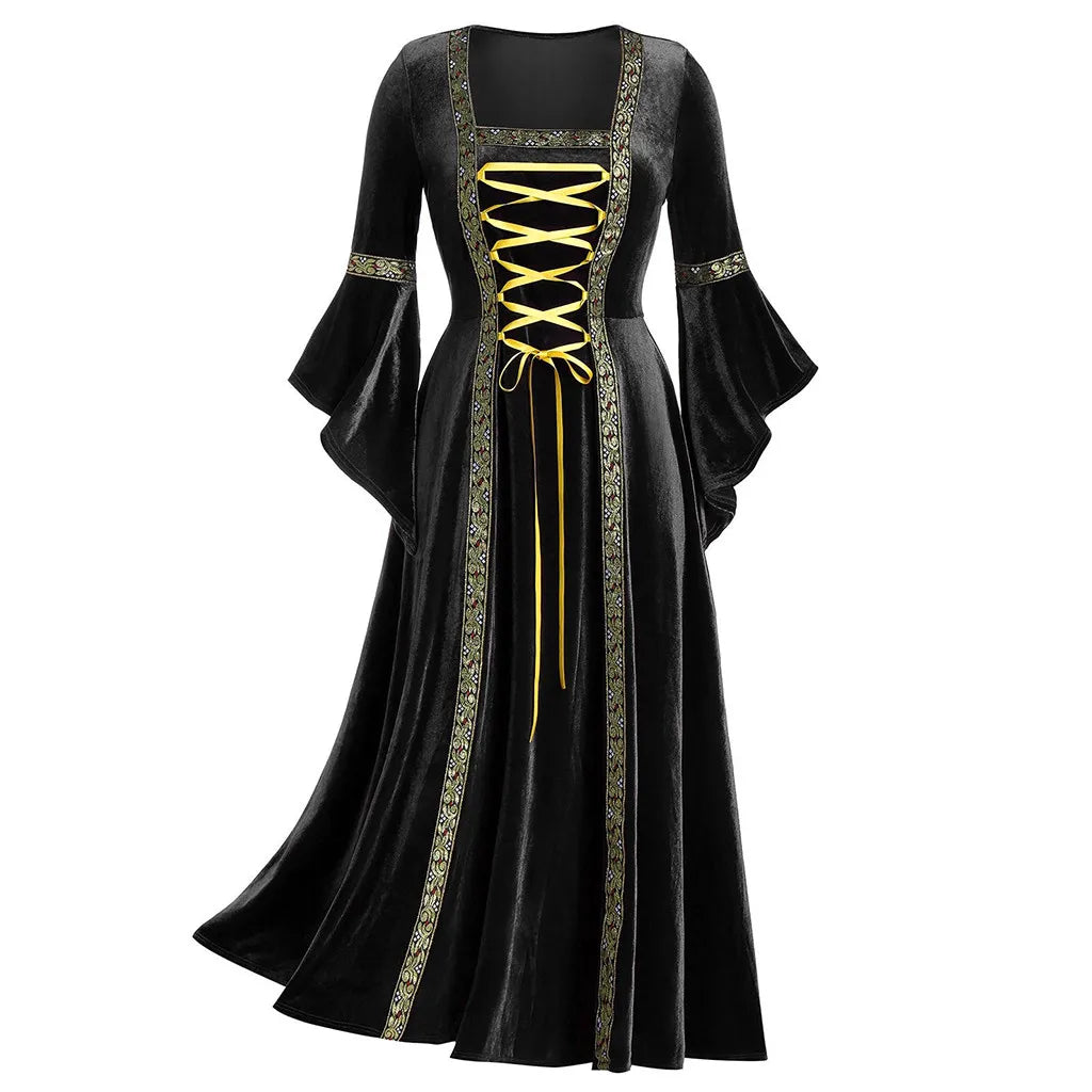 Halloween Long Sleeve Medieval Witch Victorian Gothic Bandage Dress