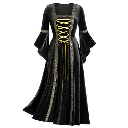 Halloween Long Sleeve Medieval Witch Victorian Gothic Bandage Dress