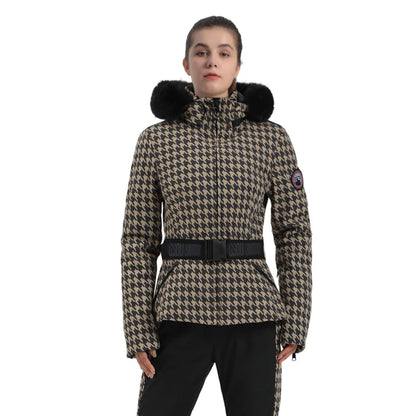 Warm Windproof Hooded Ski Jacket in 8 colors, including Black and White Houndstooth. Ski Pants Sold Separately