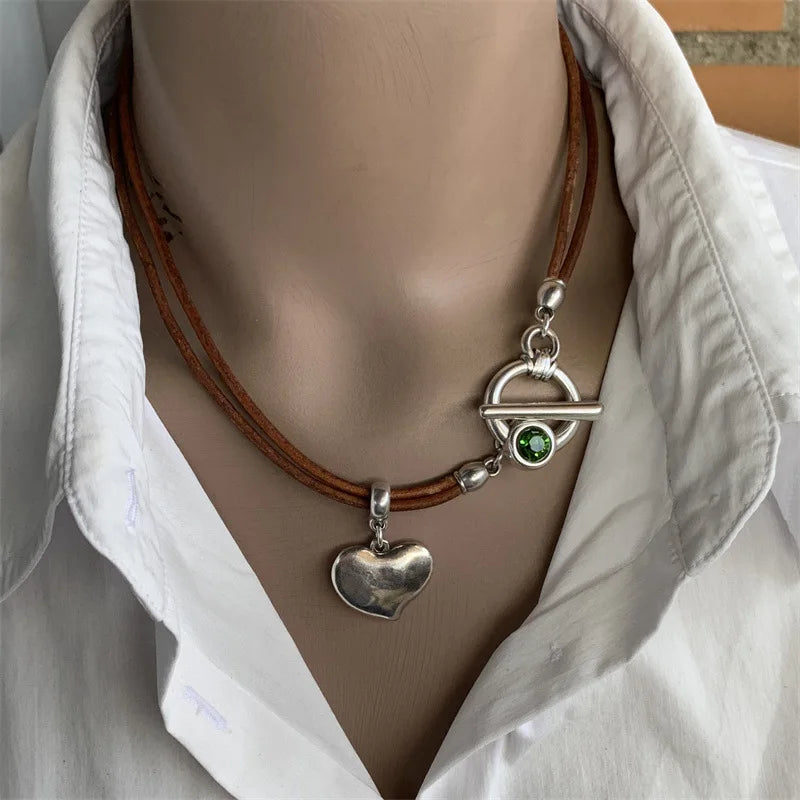 Vintage Bohemian Round Pendant Necklace with Unusual Turquoise Beaded Leather Closure Other Designs available also