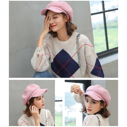 Woolen Octagonal Beret Duckbill Hat Beret British Style
