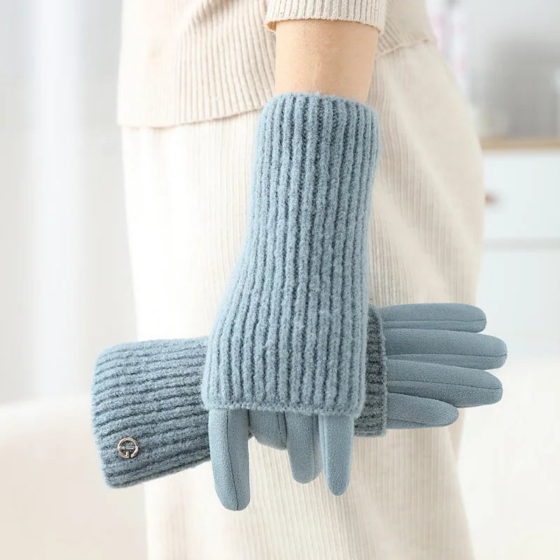 3 Ways to Wear Removable Suede Knit Gloves, Warm Touch Screen Fashion, Elegant Elasticity, Softly Thickened