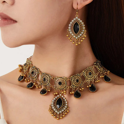 Vintage Dubai Indian Tassel Beaded Pendant Jewelry Sets Dangle earrings that match Necklace Pendant
