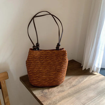 Casual Straw Woven Shoulder Bags, Handmade Wicker Handbags in 3 colors