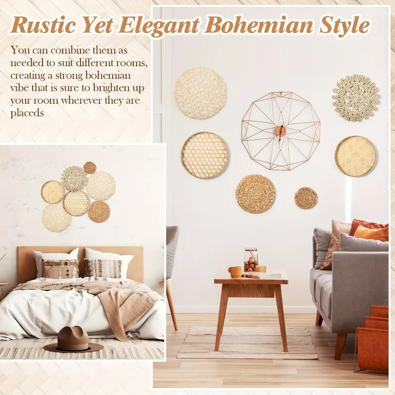 7pcs/set Bohemian Hand-Woven Hanging Straw Wall Decor