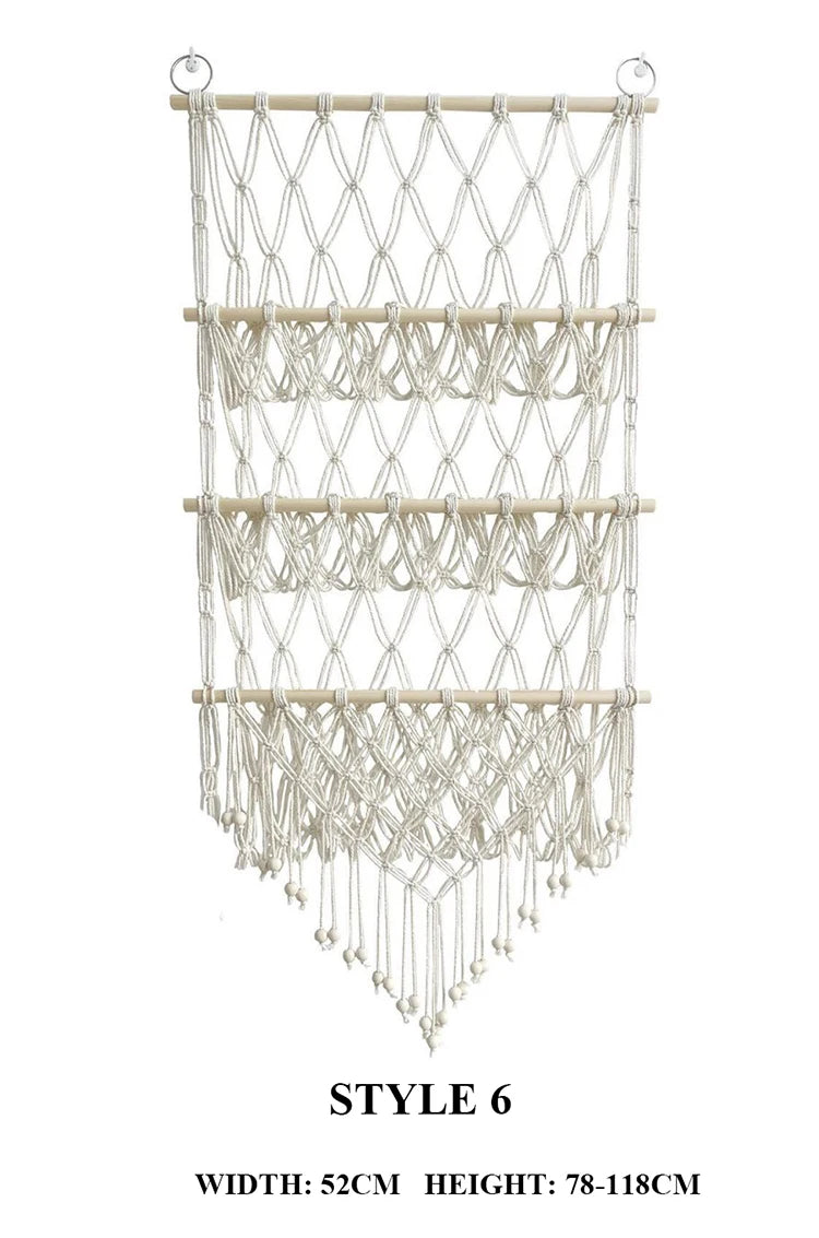 Boho Hand-woven Storage Hammock Rack Ideal for Children's Room Plush Toy Storage Display Shelf Home Decor Organizer Mesh Wall Art Tapestry