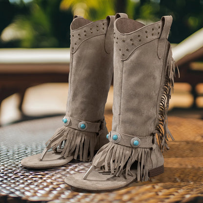 Boot Sandals!!!!  Vintage Bohemian Fringe Knee High Toe Sandals to Size 11