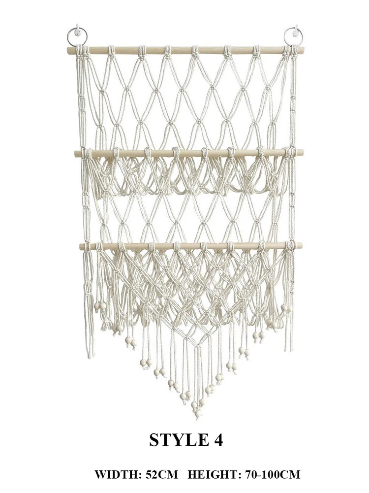 Boho Hand-woven Storage Hammock Rack Ideal for Children's Room Plush Toy Storage Display Shelf Home Decor Organizer Mesh Wall Art Tapestry