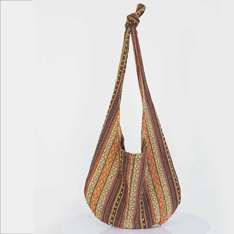 Bohemian Canvas Shoulder Crossbody Bag, Large Capacity, Ethnic Style Tote Bag