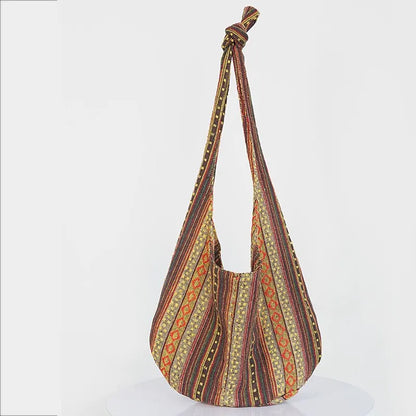 Bohemian Canvas Shoulder Crossbody Bag, Large Capacity, Ethnic Style Tote Bag