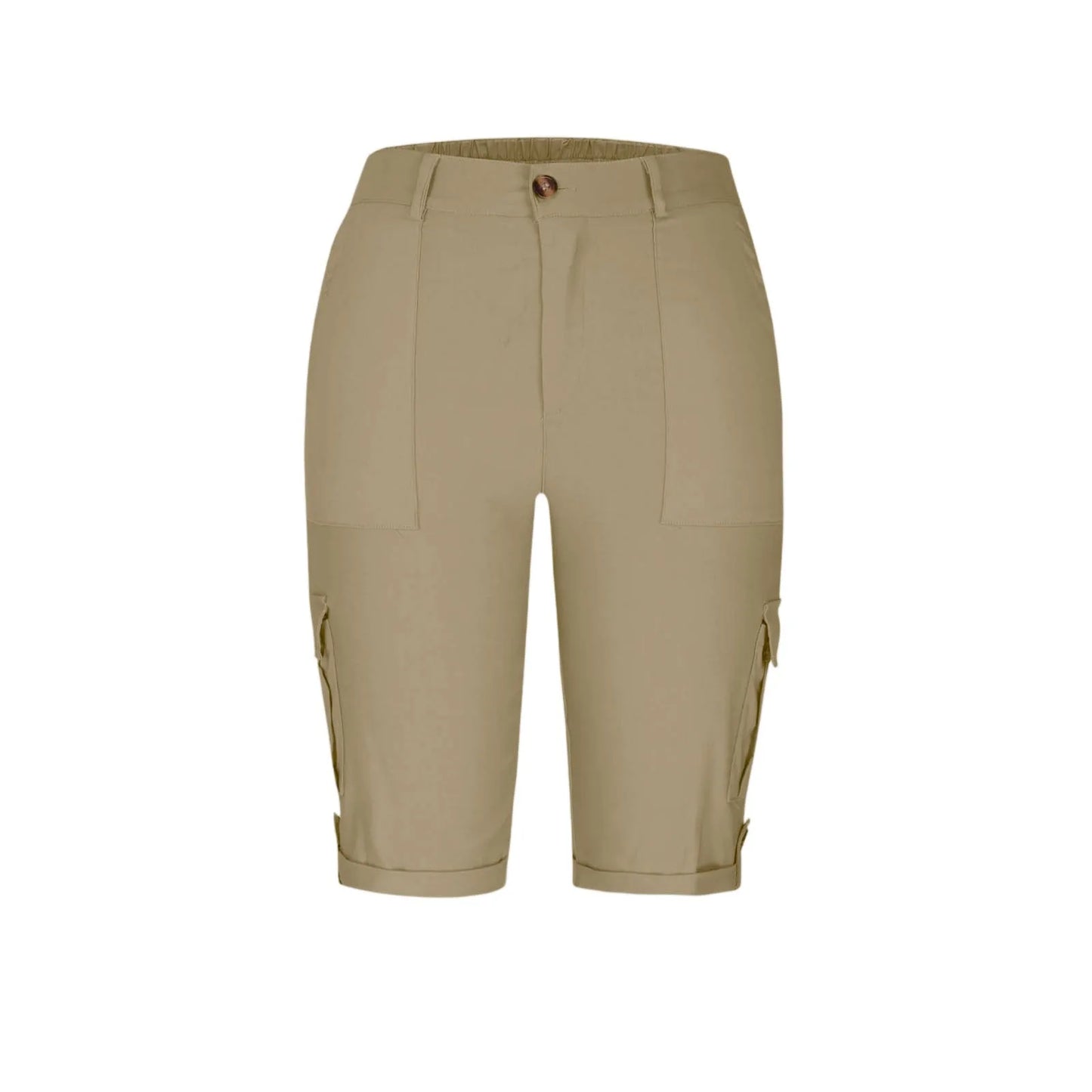 Women's long capri cargo shorts,  Button and Zipper Closure, 6 Colors in Sizes to 2XL