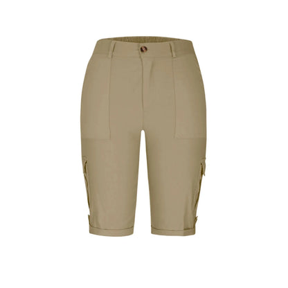 Women's long capri cargo shorts,  Button and Zipper Closure, 6 Colors in Sizes to 2XL