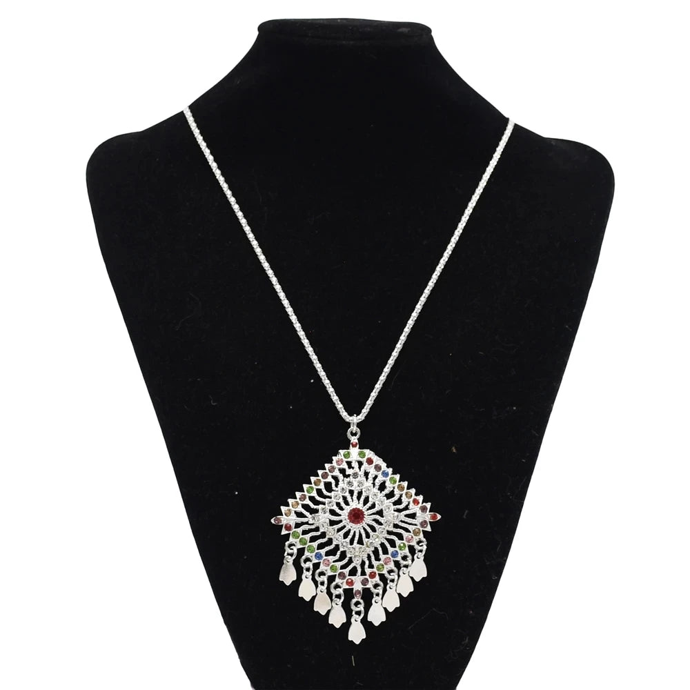 Bohemian Black Blue Stones, Coin tassel Necklace Turkish Gypsy Boho