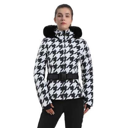 Warm Windproof Hooded Ski Jacket in 8 colors, including Black and White Houndstooth. Ski Pants Sold Separately